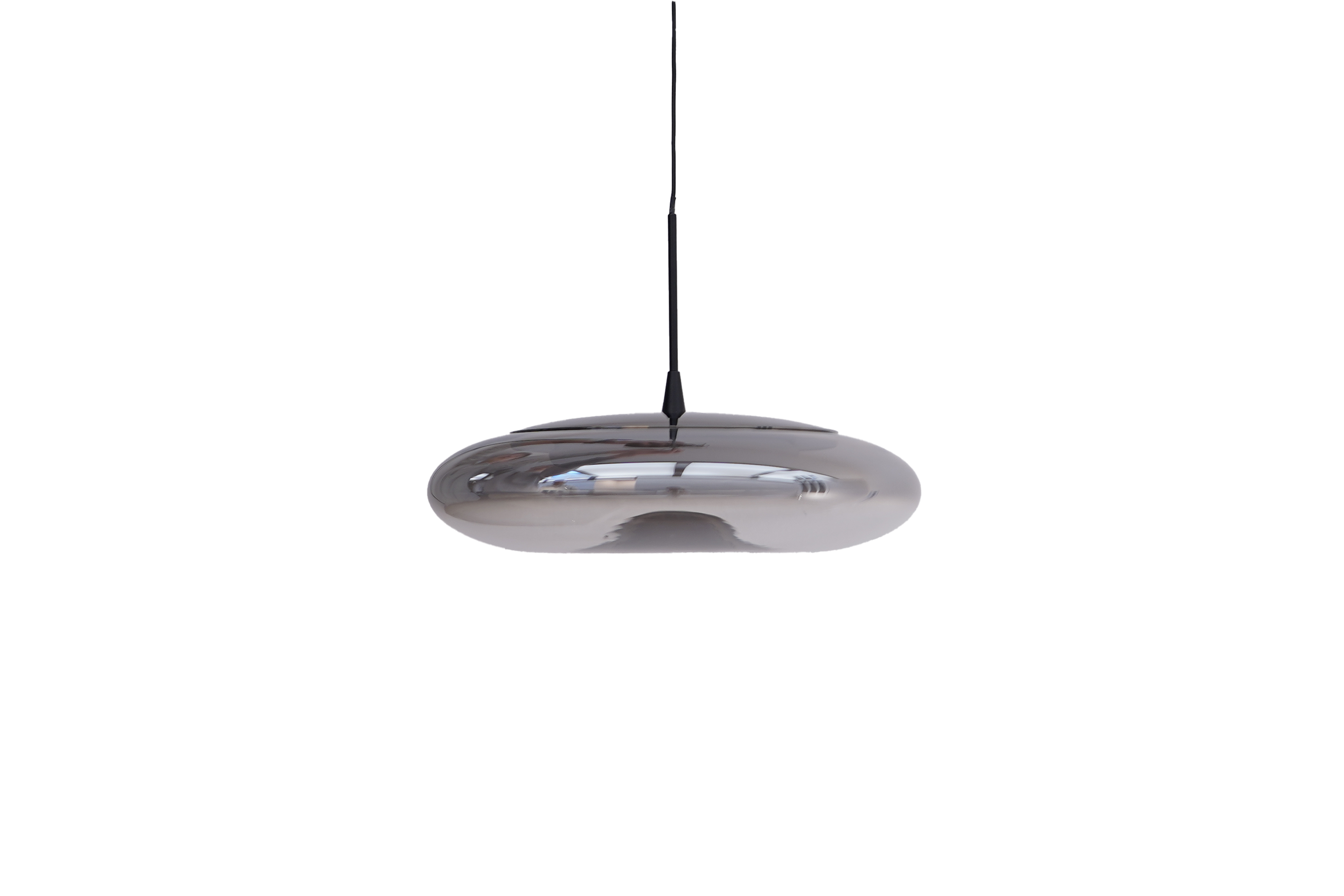 Chrome pendant light on a white background