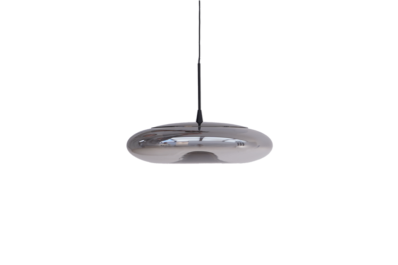 Chrome pendant light on a white background